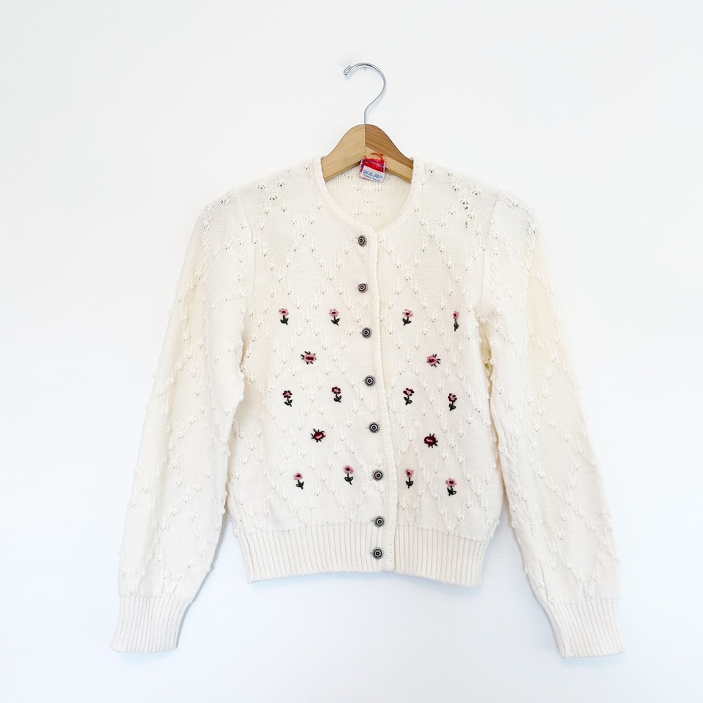 VINTAGE floral knit cardigan sweater